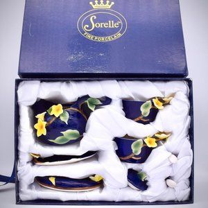 Sorelle Fine Porcelain Cobalt Blue Tea Set Jasmine Demitasse Teapot Cup Saucer